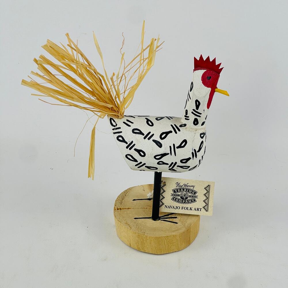 Navajo Folk Art Wood Rooster Fred Harvey Trading Company 6 1/2" Tall